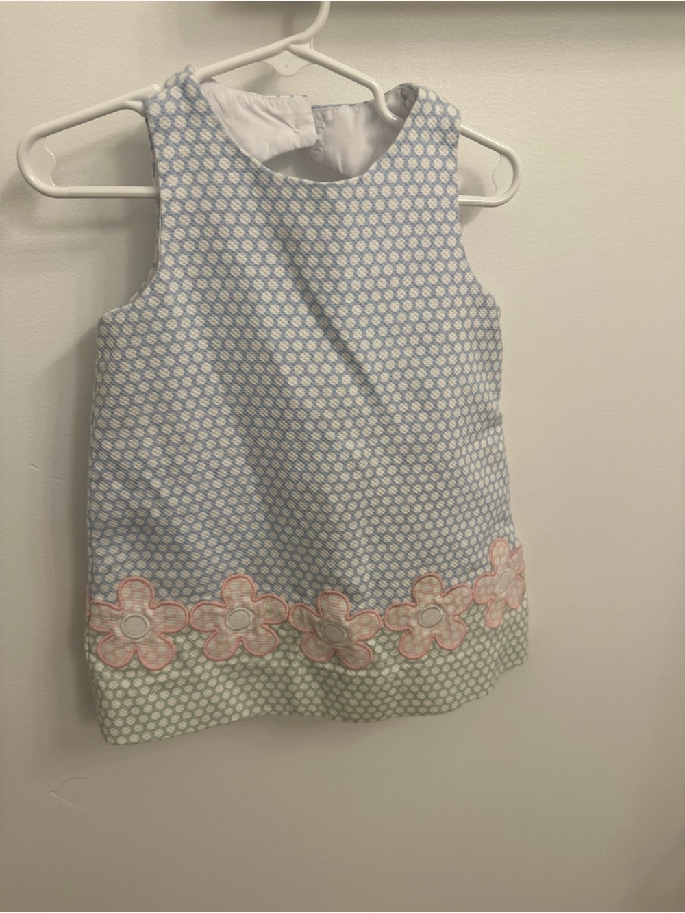 Florence Eiseman Blue and Pink Flower-Trim A-Line Dress